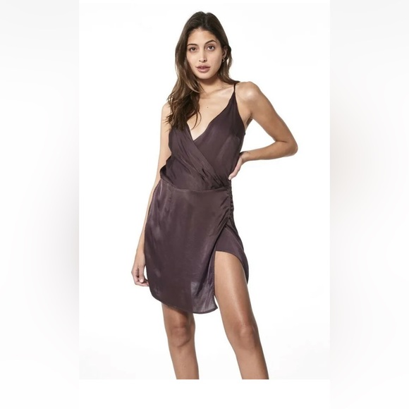NWT Young Fabulous and Broke Chocolate Brown Button Up Side Slit Mini Dress - Picture 4 of 7